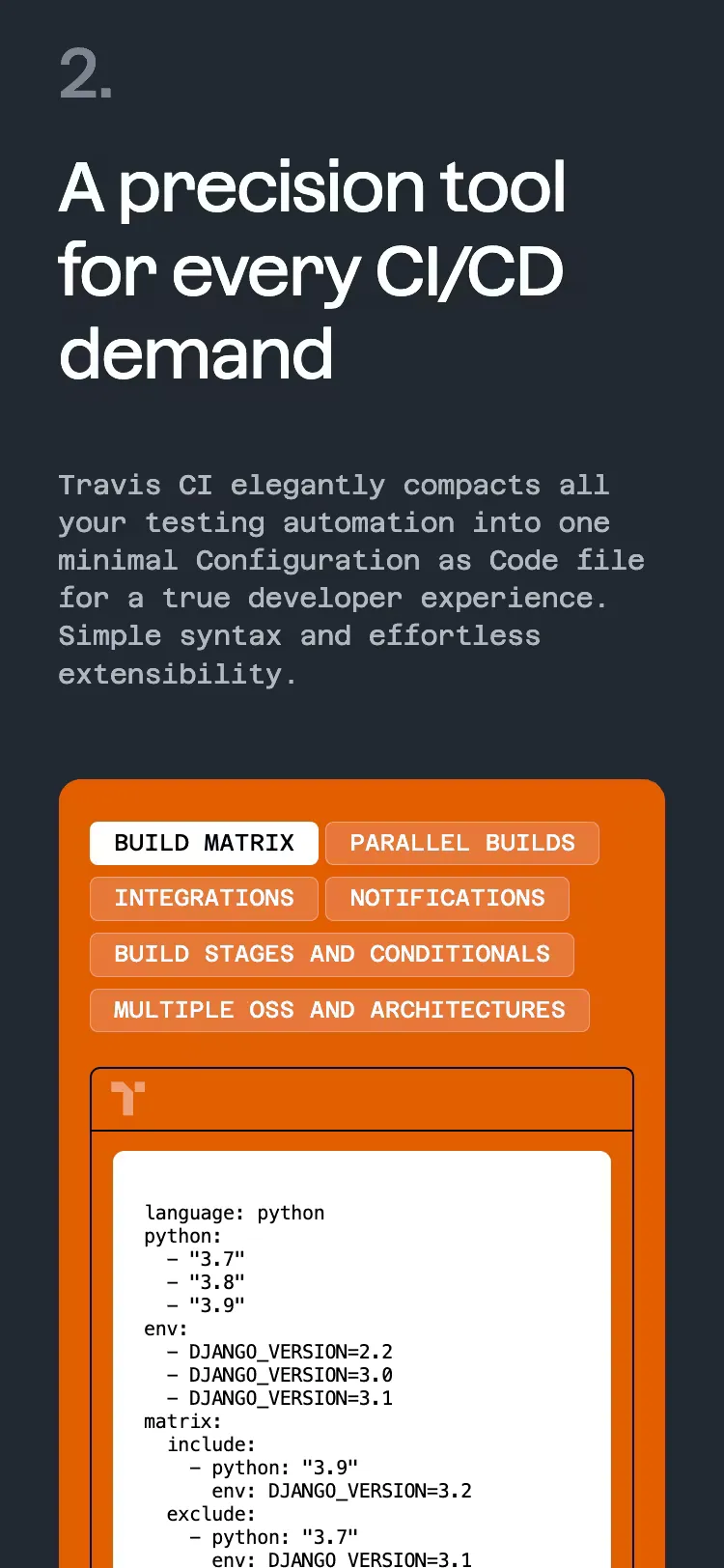 Travis CI, mobile screen 1