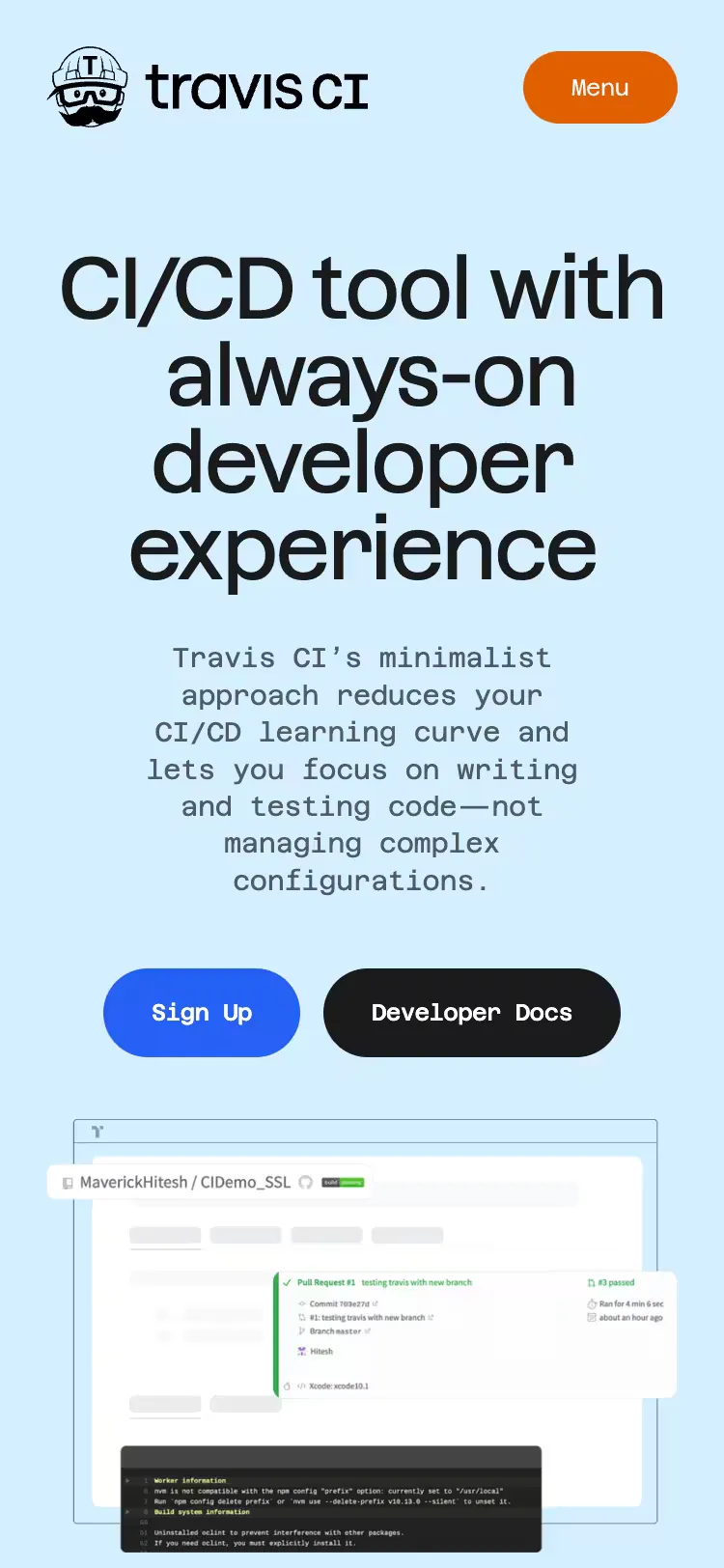 Travis CI, mobile screen 2