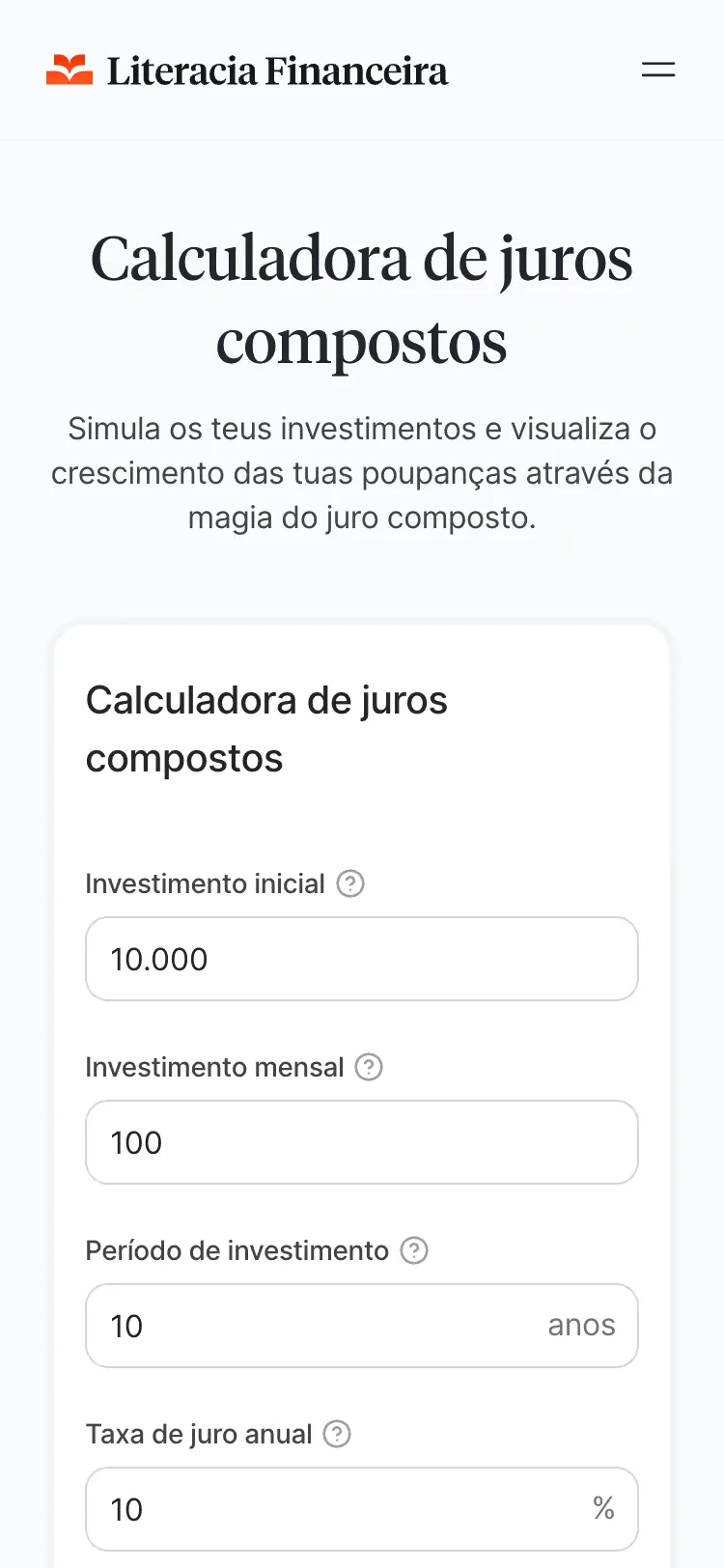 Literacia Financeira, mobile screen 1