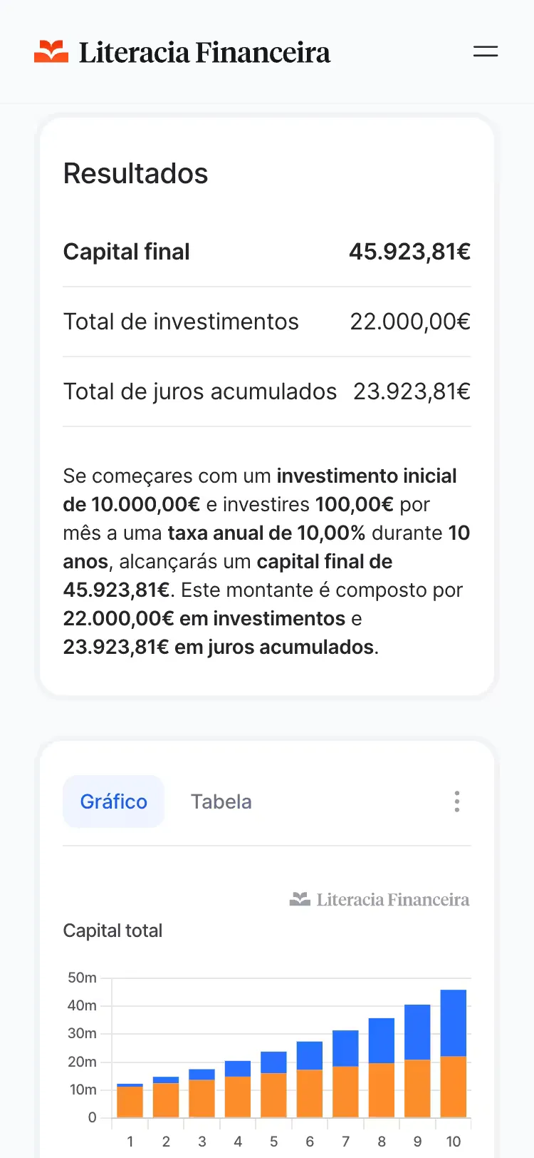 Literacia Financeira, mobile screen 2