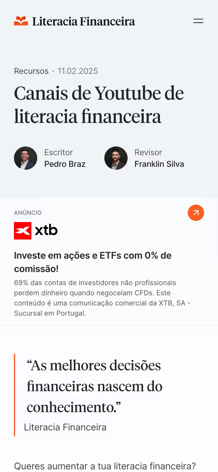 Literacia Financeira, mobile screen 4
